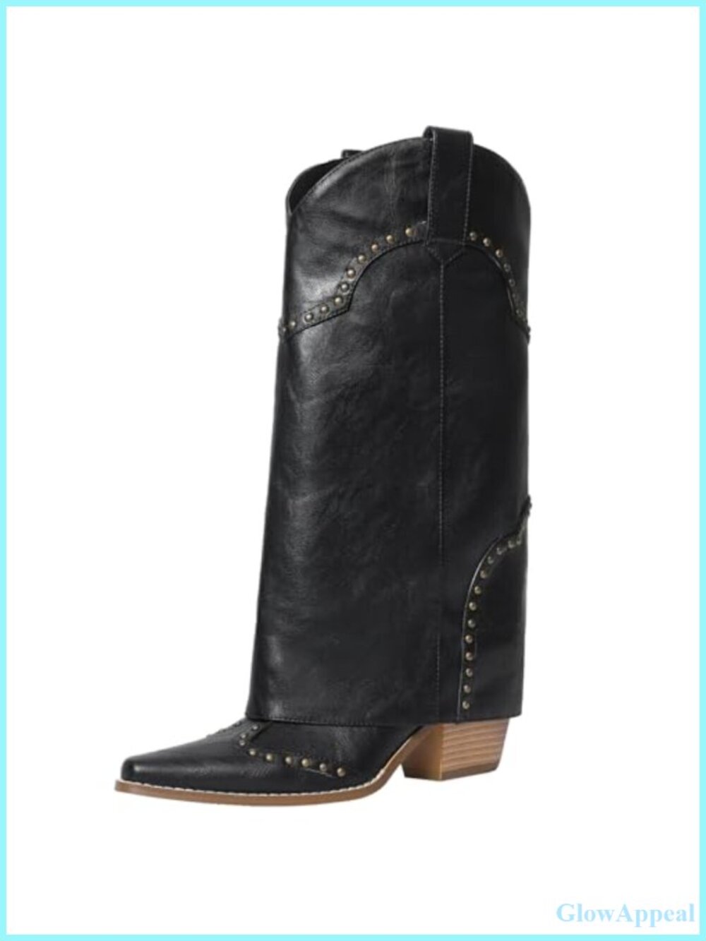 Wide Calf Fold Over Knee High Cowboy Boots Faux Leather Western Boots
